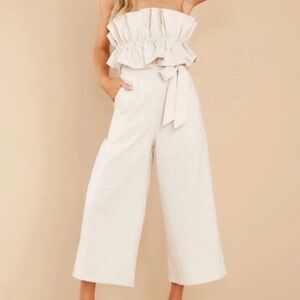 Linen Ruffle Strapless Jumpsuit
